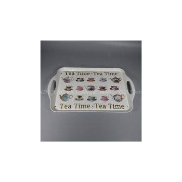 Tea Time Printing Melamine Rectangular Serving Tray With Handles