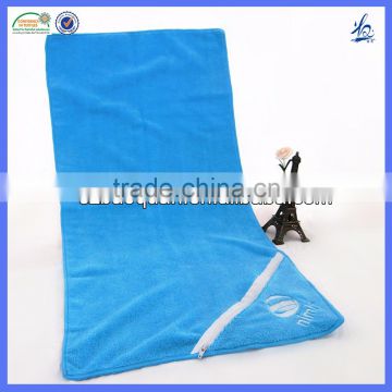 2017 Hot selling microfiber sport towel,gym towel with zipper pocket textile for travel