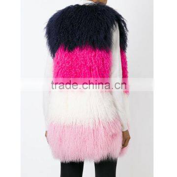 SJ206-01 Combined Colorful Lamb Fur Vest Mongolian From China Real Fur Vest for Women 2016 photo-3