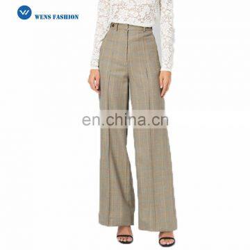 Women's Casual High Waist Trousers Wide Leg Houndstooth Trousers