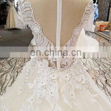 LS00298 Wedding Gown Classic Custom Short Sleeves Flower Pattern Long Train Sexy Zipper Wedding Dresses photo-5