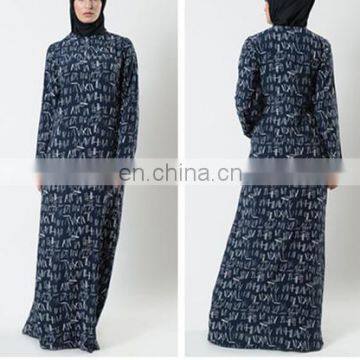 wholesale Black and Blue print Pattern Print Crepe Abaya long Dress for women