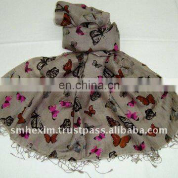 100% silk shawls, printed, with fringes