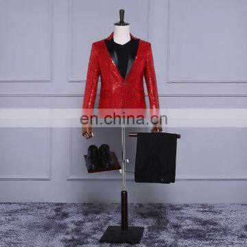 Dark Red 2017 Costume male Tuxedo Suit evening sequins stage singer Ji Yoshio host clothing men suits