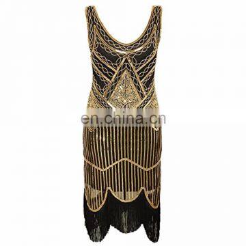 BestDance 1920's Vintage Beads Sequin Dress Fringe Hem Flapper Dress Party Evening Dress Costume OEM