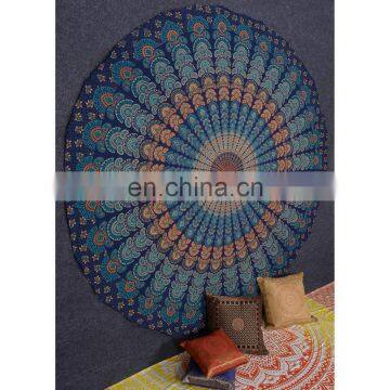 Blue Color 100% Cotton Peacock Mandala Queen Size Wall Hanging Indian Tapestry photo-4