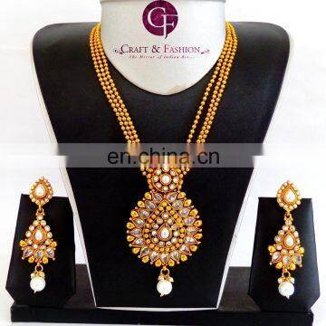 Mughal Era Style Pendant Set-Wholesale one gram gold plated Necklace set-Indian Handmade polki pendant set