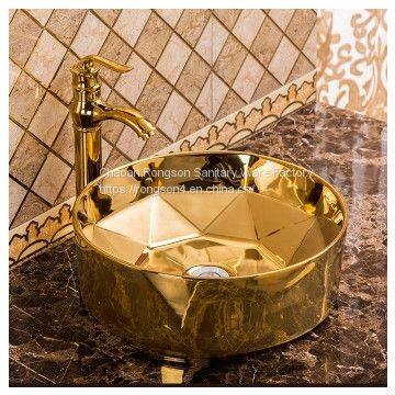 Wholesale chinese chaozhou bathroom countertop luxury modern new design competitve price golden ceramic round washbasin