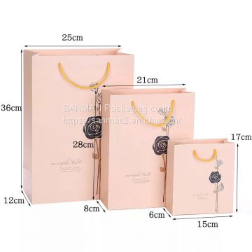 High end paper pink shopping package bag