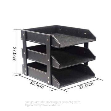 Laundry Storage Bucket Bookcase by Leather Document Holder Desktop Storage Organizer Data Racks Office Supplies,Black t for Bedroom Bathroom (Color : Brown) photo-3