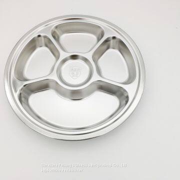 Stainless Steel Round Food Plated 3 4 5 6 Compartment Fast Food Tray photo-2