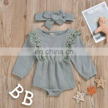 Foreign Trade Children's Clothing Spring and Autumn Models Girls Candy Color Long-sleeved Lace Romper Romper