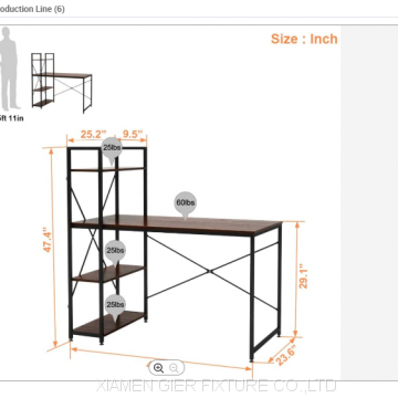 Wooden Metal Frame Computer Desk With Bookcase Furniture for Office and Home photo-2