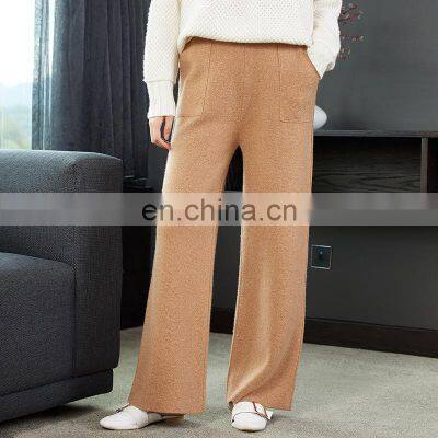 Women Casual Cashmere Straight Pants Wide Leg Loose Trouses photo-5