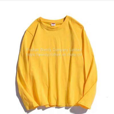 Solid color cotton bottom shirt autumn versatile long sleeved t-shirt loose round collar top