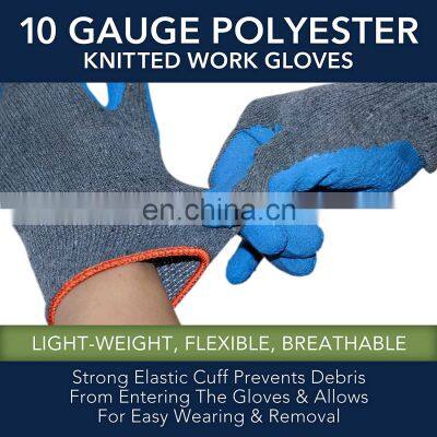 10G Poly Cotton Moisture-wicking Lining Grip Coating Gloves Textured Rubber Work Industry Gloves For Masonry Construction photo-4