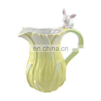 custom logo Rabbit decorative ceramic water pitcher jug pot