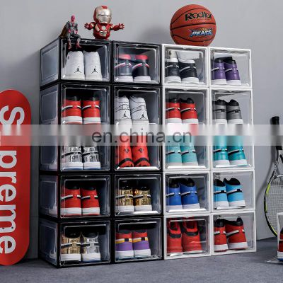 stackable Plastic shoe case Clear custom nike shoe box rack transparent sneaker crates shoe storage box racks for shops home