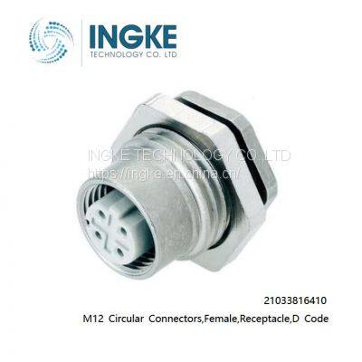 21033816410,M12 Circular Connectors,Female,Receptacle,4Position,D Code,INGKE