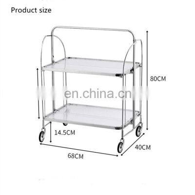 New Design Mobile Fashionable Loading Stainless Steel Waiter Trolley Foldable Coffee Side Mirror Glass Tea Bar Trolley Cart