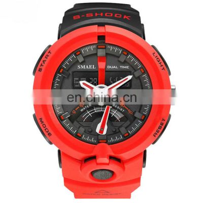 SMAEL 1637 Mens Popular Big Face Digital Quartz Watches Colorful Silicone Strap Back Light Waterproof Sports Wrist Watch