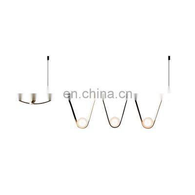 Gold LED Indoor Chandelier Restaurant Living Room Exhibition Hall Modern Iron Wave Line Three Head Pendant Light