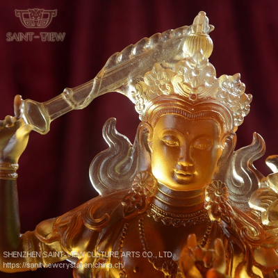 Factory Wholesale Crystal Liuli Tibetan Buddhism Statue Manjusri Bodhisattva Figurine