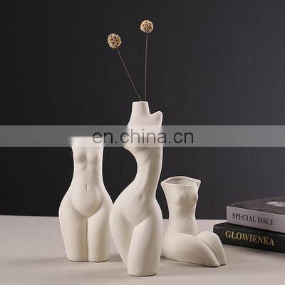 Modern Decorative Handmade Art Porcelain Matte White Creative Body Shape Pot Irregular Flower Ceramic Vase Nordic