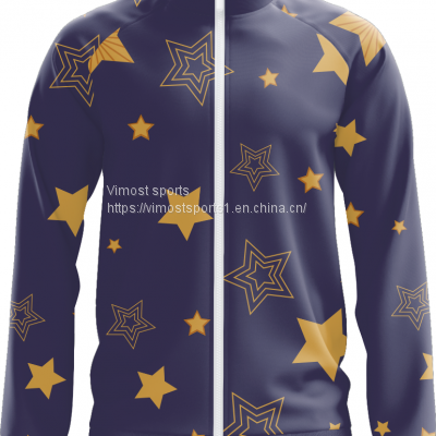 Custom Sublimation Purple Jacket of Five-pointed Stars Pattern With White Zipper photo-1