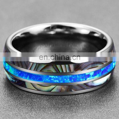 8mm Men Black Stainless Steel Ring Carbide & Abalone Shell Inlay Ring Wedding Band Fashion Men Accessories photo-3