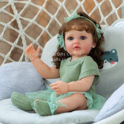 In Stock 22 Inches Cute Girl Reborn Doll Full Body Soft Vinyl Simulation Baby Doll One Piece photo-4
