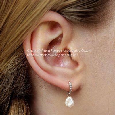 S925 Sterling Silver Baroque Pearl Earrings With Gold Plating photo-4