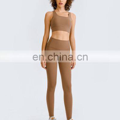 Women OEM Fitness Workout Clothing Two Piece Phone Pocket Leggings Match Ajustable Sports Bra Gym Yoga Fitness Set photo-4