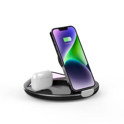 Shenzhen Luxury Led Night Light Foldable Portable 15W Fast Charging 4 In 1 Wireless Phone Charger For Apple