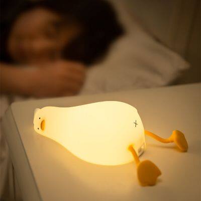 Wholesale Cute Rechargeable Silicone Animal Night Light Bedroom Soft Duck Baby Night Light Lying Flat Led Duck Lamp For Kids photo-6