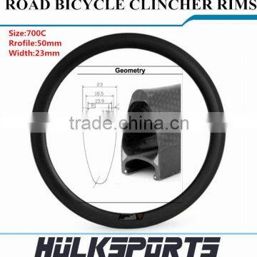 Road Bicycle Wheel Rims 700C 50mm Clincher Carbon Rim Carbon Road Bike Clincher Carbon Bike Rims 700C Carbon Bicycle Rims
