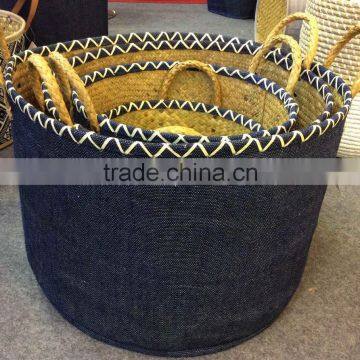 High quality best selling eco-friendly Set of Natural seagrass baskets with covered cloth from Vietnam