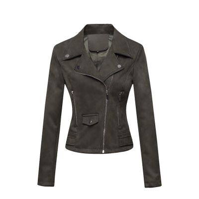 New European and American Women's Motorcycle Jacket Women's Leather Jacket Short Fit Suede Leather Jacket Women's photo-5
