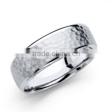 Polished Satin 7MM Hammered Center Comfort Fit Wedding Band Ring