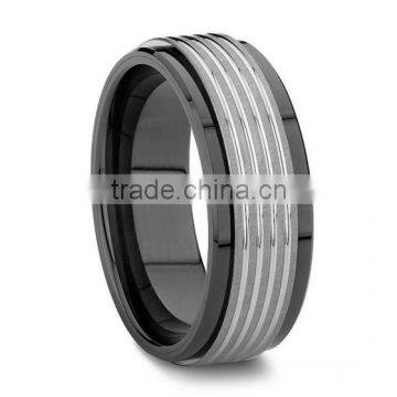 High Polished Black Ceramic Edges Wedding Band Rings