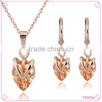 2015 Heart shape necklace earring fashion jewelry set with high quality luxury necklace set