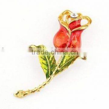 Vintage HOT PINK Single Rose Enamel Flower Pin Brooch