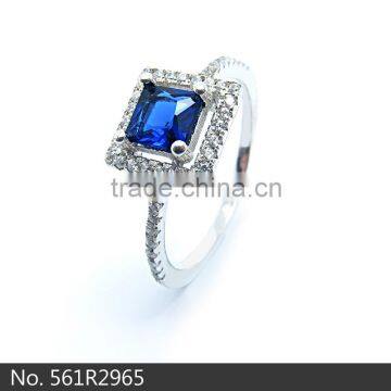 Dark Blue square CZ white gold plated 925 silver ring jewelry 2015 hot selling wedding ring