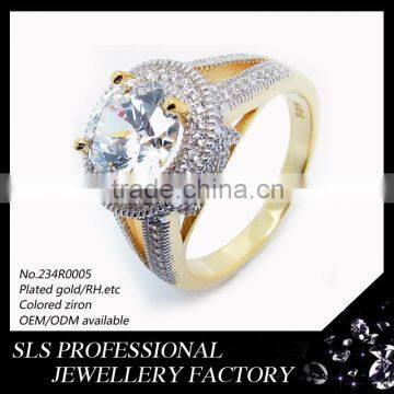 Jewelry factory wholesale fashion 925 sterling silver rings plated gold with big stone silver diamond wedding ring