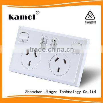 jingze australia standard wall socket with usb port double 2a output white silver color for home