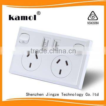 Jingze Australia Standard Wall Socket With Usb Port Double 2a Output White Silver Color for Home
