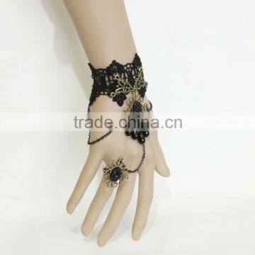 Vintage Style Black Lace Bracelet and Connecting Ring