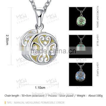 Hot sale round locket hollow luminous stone necklace night-shine jewelry set