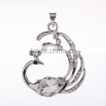 Fashion Charm Silver Peacock Rhinestone CZ Necklace Pendant Jewelry