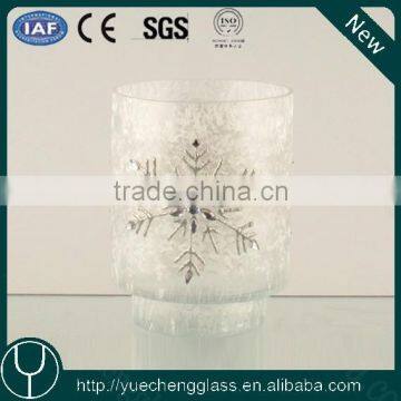 Handmade frosted large glass hurricane candle holder with snowflake design wholesale